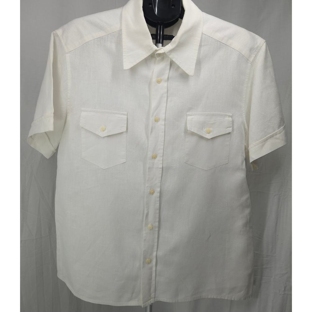 CoOp Barney’s New York 100% Linen Shirt White Button Up Short Sleeve Italy